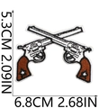 Detailed embroidery view of brown crossed revolvers patch with dimensions 6.8x5.3 cm - Crossed Revolvers Style (No.2)
