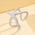 Silver starfish open ring with natural texture for beach ocean style jewelry - J03419 / Silver