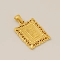 Pendentif lettre évidée rectangulaire en acier inoxydable doré avec gravures vintage - E-Pendentif Seul