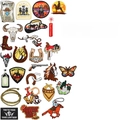 Detail view of 26-piece brown western cowboy embroidery patches with cactus and horse - Set of 26 Pieces Style A