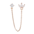 Rose gold chain earring with round and marquise zircon studs for double ear piercings - EGD0572 Rose Gold