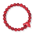 Natural red stone bead bracelet with a carved dolphin charm and black marble texture - Dark Red