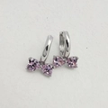 Pendientes de aro de plata con lazo y cuatro circonitas rosas en forma de corazón - Base de plata con circonita rosa