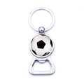 Detailed view of silver metal soccer ball keychain bottle opener on white background - Black and White Football Style (XSWX5575-4)