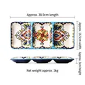 Rectangular 3-section ceramic plate with bohemian floral pattern for healthy dining - Rectangular 3-Compartment Plate