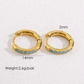 Elegant gold stainless steel hoop earrings with blue stones, size 14mm, weight 2.6g - 14mm Blue Zirconia