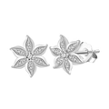 Elegant S925 sterling silver flower stud earrings with sparkling cubic zirconia stones - Silver Six-petal Flower Style (APE129-P)