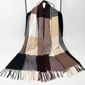 Thick multicolor plaid scarf with tassels in black, beige and grey winter cashmere style - Khaki and Black Plaid
