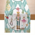 Blue plaid Christmas table runner with Nutcracker and ballet motifs for dining decor - CD62-15 (Nutcracker Blue Green Table Runner)