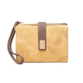 Ginger yellow women wallet with brown leaf patterns and metal buckle closure - Yellow