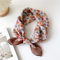 Floral cotton linen scarf in warm orange and blue tones with soft vintage pattern - 26 Cotton - Five-Color Flower Brown