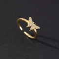 Detailed view of adjustable golden butterfly ring with sparkling zirconia stones - Style H-Gold Exquisite Full Zircon Butterfly
