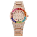 Luxury rose gold women's watch featuring rainbow crystal bezel and full diamond strap - Rose Gold