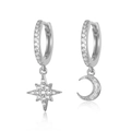 Asymmetric silver star and moon drop earrings with sparkling zircon inlay for women - Silver Pave Star Moon