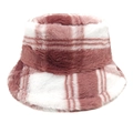 Cappello a secchiello a scacchi rosa e bianchi in morbido peluche per calore invernale - M (56-58cm) / Quadri Rosa e Bianchi (2#)