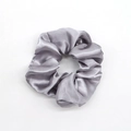 Silver grey satin silk scrunchie with smooth texture and elegant metallic finish - Silver Gray