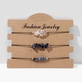 Three-piece set of natural stone chip bracelets with adjustable black braided ropes - FK0056 Clear Crystal Snowflake Set