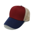 Detailed macro view showing the breathable mesh and contrast stitching on the trucker hat - M (56-58cm) / Dark Red Splicing Navy Beige (H)