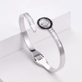 Bracciale a quadrifoglio in argento con pietre di zirconia e dettagli neri - Color Acciaio