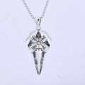 Zilveren vintage roestvrijstalen Viking raven schedel hanger met Vegvisir rune symbool - Zilveren Vogel Schedel Kompas Stijl (F0301)