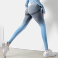 Nahtlose Farbverlauf-Yoga-Leggings mit hohem Bund in Dunkelgrau und Hellblau - S / Grau Blau Verlauf