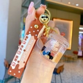 Creative milk tea cup keychain with liquid oil and cute bear inside for car keys - Oil-infused Bubble Tea - Mug Style