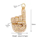Gold plated hand charm set with clear zircons, 19x12mm size for DIY jewelry - M599426-gold / Gold