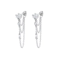 Elegant S925 silver needle marquise zircon tassel drop earrings with long chain fringe - (White Zirconia) Platinum Color
