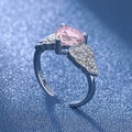 Silver adjustable ring with pink heart stone and crystal paved angel wings detail - Pink Diamond Ljz-204 / Adjustable Open