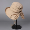 Cappello parasole da donna a tesa larga con protezione per il collo e cordino antivento - M (56-58cm) / Cachi