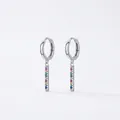 Elegant S925 sterling silver hoop earrings with vertical rainbow cubic zirconia pendants - Silver Rainbow Bar Style (RHE831S) / Silver (RHE831S)