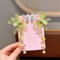 Fermagli per capelli a farfalla fatti a mano con chiffon verde e nappe di mughetto - 2# Stile Mughetto Verde (2# Molletta per Capelli con Frange Mughetto Verde 1 Paio)