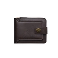 Men's short retro leather wallet with zipper and snap button card holder for daily use. - Coffee