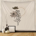 Minimalist black line plant art tapestry with floral pattern on beige fabric wall decor - Billion (80)