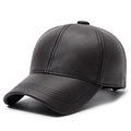 Classic dark brown PU leather baseball cap with fine texture and stitching detail - Adjustable / Coffee