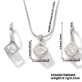 Detailed dimension guide for hollow square zircon jewelry set with necklace and earrings - Hollow Square Style (KSS00079WGWH)