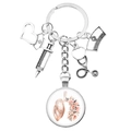 Doctor medical keychain with silver syringe, stethoscope and floral lung pendant - Creative Lung