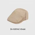 Breathable khaki mesh newsboy cap with embroidered letters and vintage flat peak style - Adjustable (54-58cm) / Khaki