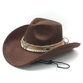 Brown western cowboy hat with star studs, turquoise bead, and adjustable chin strap - Brown