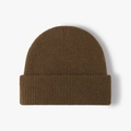 Gorro de lana merina marrón oscuro con tejido de punto acanalado y borde doblado - Talla única / Marrón