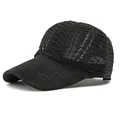 Women's black knit mesh baseball cap featuring a breathable hollow design and curved brim - One Size Adjustable / Black
