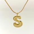 Balloon style letter S pendant necklace in polished gold finish with box chain - Letter S / Gold