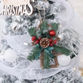 Star-shaped wooden Christmas wreath with pine needles, red berries, and green ribbon - Pine Needle Hanging-Small Ball Tree Style