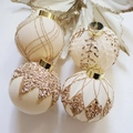 Set of four cream Christmas ornaments with gold sequins and diverse textures - Cream Champagne Flocked Ball