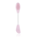 Dual-ended silicone face cleanser and mask applicator brush in pink and white finish - Oval + Knife-Shaped / Pink