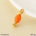 Orange enamel candy pendant in stainless steel for DIY jewelry, size 15x5mm and 1g weight - Candy Shape / Orange