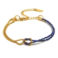 Double-layer twisted chain bracelet in 18K gold finish with dark blue lapis beads - Deep Blue Natural Stone Splicing (Gold Twist Chain-4)