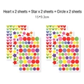 6-sheet colorful DIY stickers set with heart, star and circle shapes for scrapbooking - Mixed (6 Sheets)