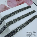 Three black 8mm byzantine steel chain necklaces for men on a white display stand - 8mm*55cm / Black