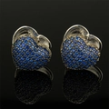 Elegant heart-shaped hoop earrings featuring blue zircon pavé and silver-plated finish - Heart / Silver Blue Zirconia